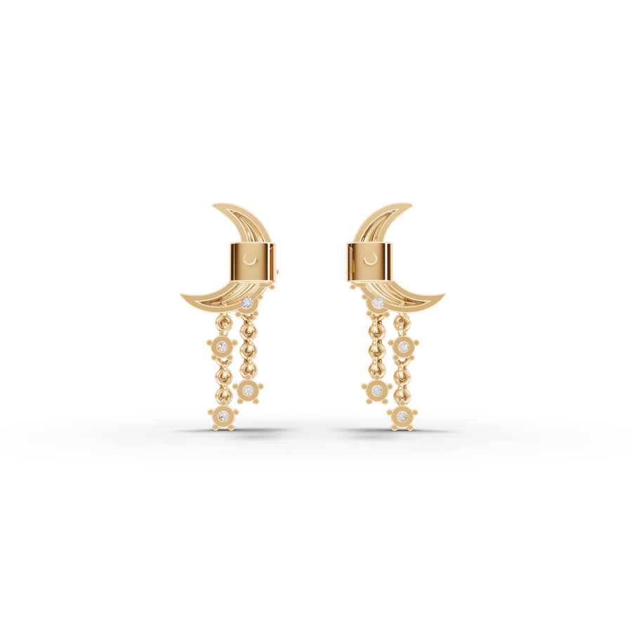 0.32 Ct Round Moon With Star Drop Earrings