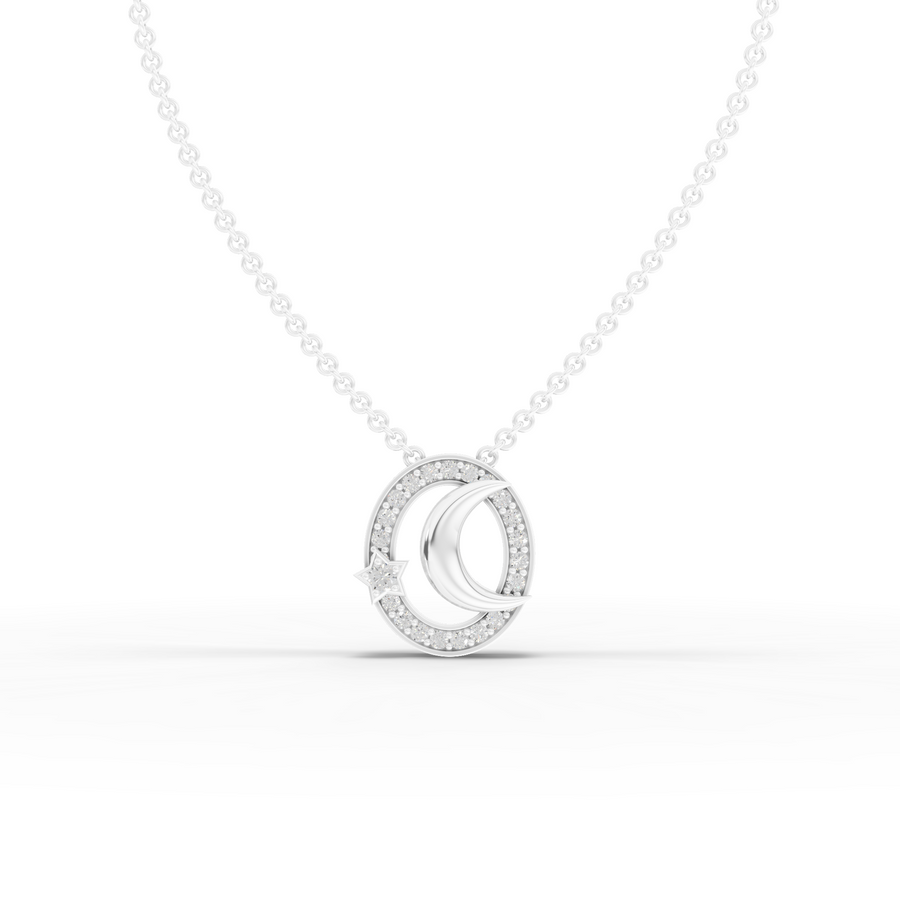 0.21 ct celestial moon and star halo lab grown diamond pendant necklace
