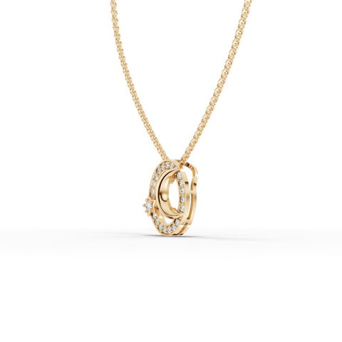 Lab Grown Diamond Crescent Moon and Star Halo Pendant Necklace