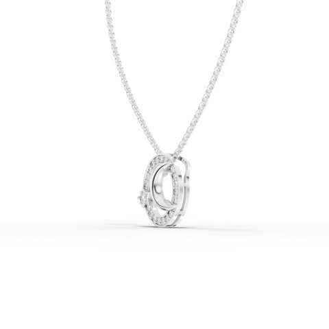 Lab Grown Diamond Crescent Moon and Star Halo Pendant Necklace