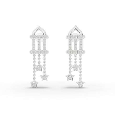 Lab Grown Diamond Star Drop Necklace and Earrings Jewelry Set with Pavé Bar and Chain Tassels