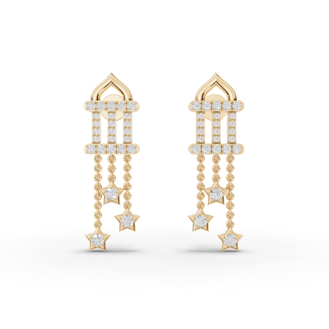 Lab Grown Diamond Star Drop Necklace and Earrings Jewelry Set with Pavé Bar and Chain Tassels