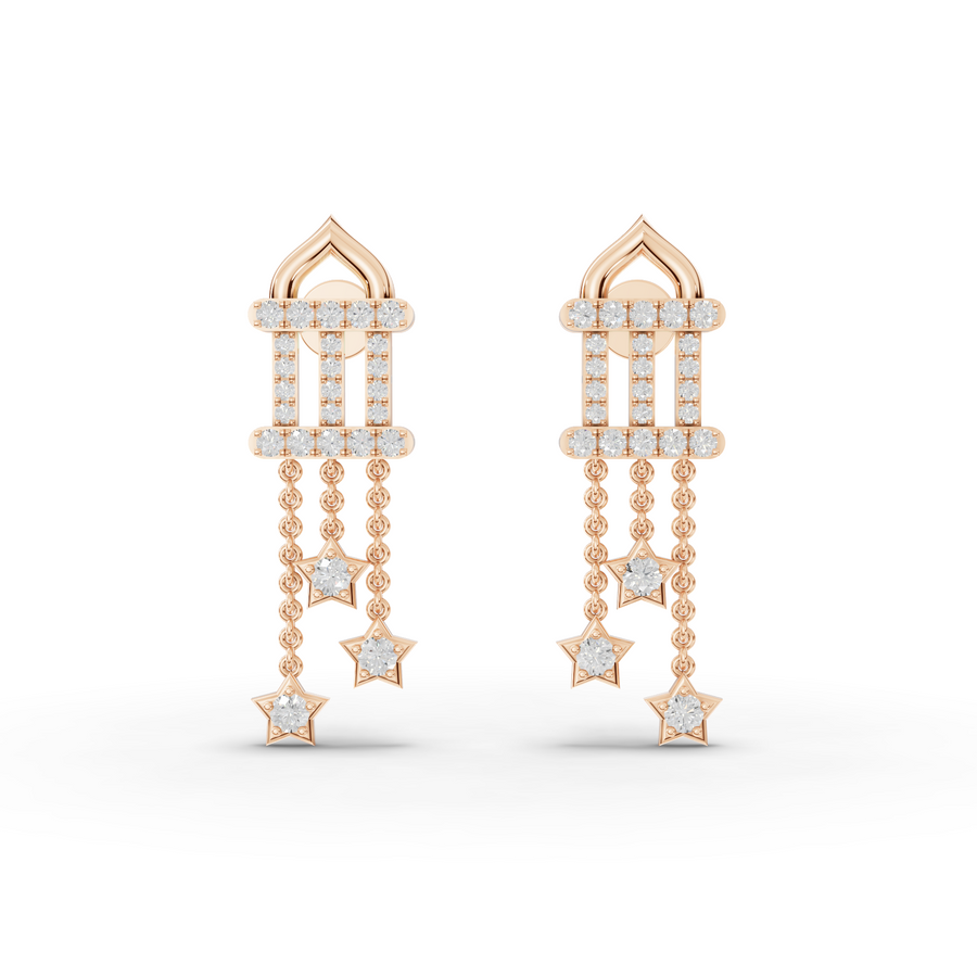 0.95 Ct Round Star Chain Diamond Earrings