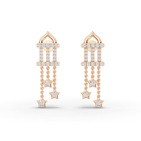 Lab Grown Diamond Star Drop Necklace and Earrings Jewelry Set with Pavé Bar and Chain Tassels