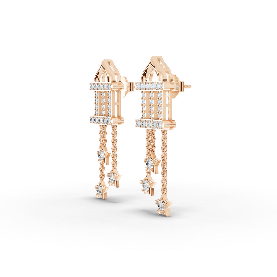 0.95 Ct Round Star Chain Diamond Earrings