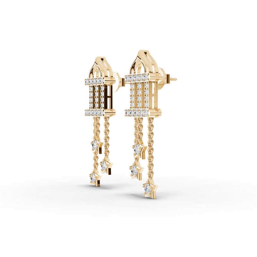 0.95 Ct Round Star Chain Diamond Earrings
