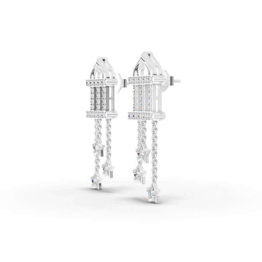 0.95 Ct Round Star Chain Diamond Earrings