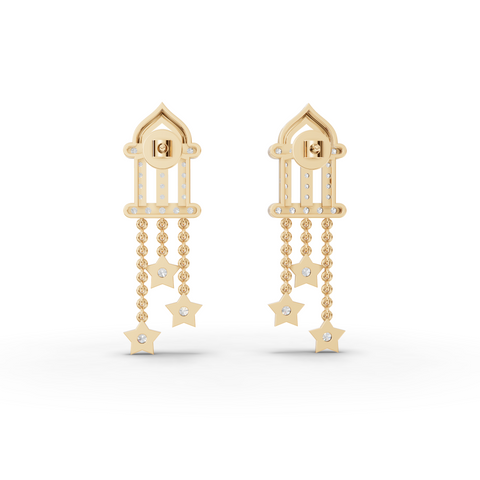 Lab Grown Diamond Star Drop Necklace and Earrings Jewelry Set with Pavé Bar and Chain Tassels