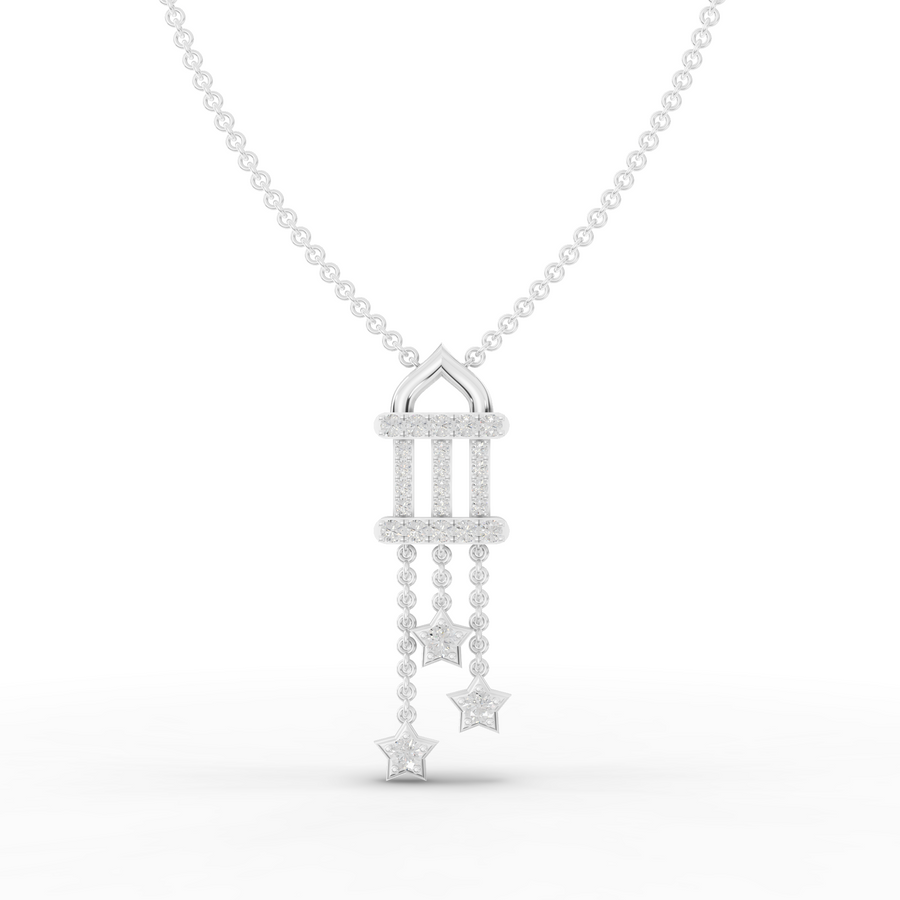 0.48 ct Celestial Star Chain Drop lab diamond pendant necklace with pave9 bar and multi-chain dangle design