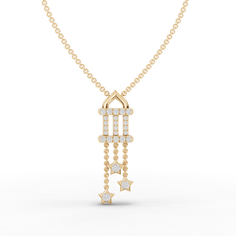 Lab Grown Diamond Star Drop Pendant Necklace with Pavé Bar and Multi-Chain Dangle