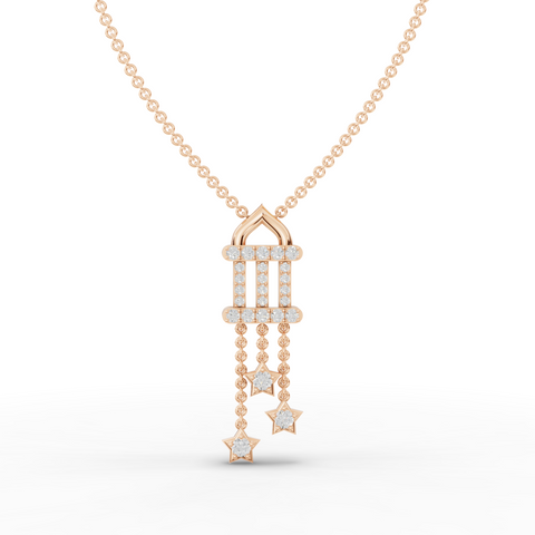 Lab Grown Diamond Star Drop Pendant Necklace with Pavé Bar and Multi-Chain Dangle
