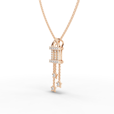 Lab Grown Diamond Star Drop Pendant Necklace with Pavé Bar and Multi-Chain Dangle