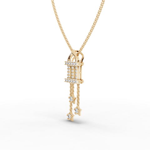 Lab Grown Diamond Star Drop Pendant Necklace with Pavé Bar and Multi-Chain Dangle