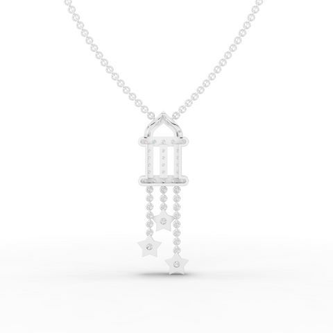 Lab Grown Diamond Star Drop Pendant Necklace with Pavé Bar and Multi-Chain Dangle
