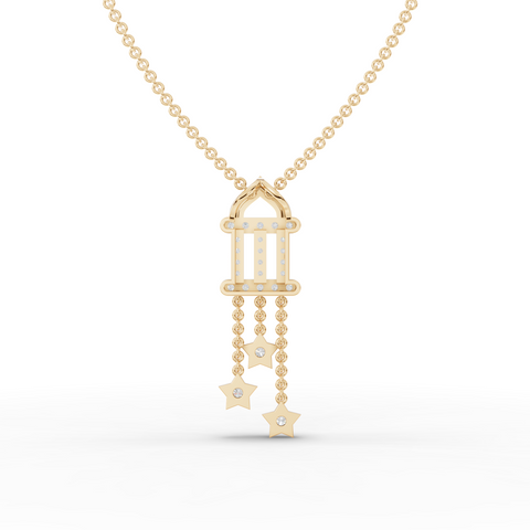 Lab Grown Diamond Star Drop Pendant Necklace with Pavé Bar and Multi-Chain Dangle