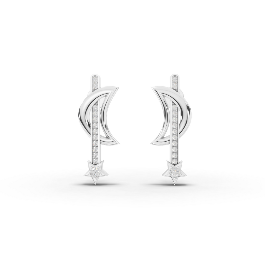 0.23 ct celestial moon and star lab diamond bar drop earrings with pavé vertical bar and screw backs