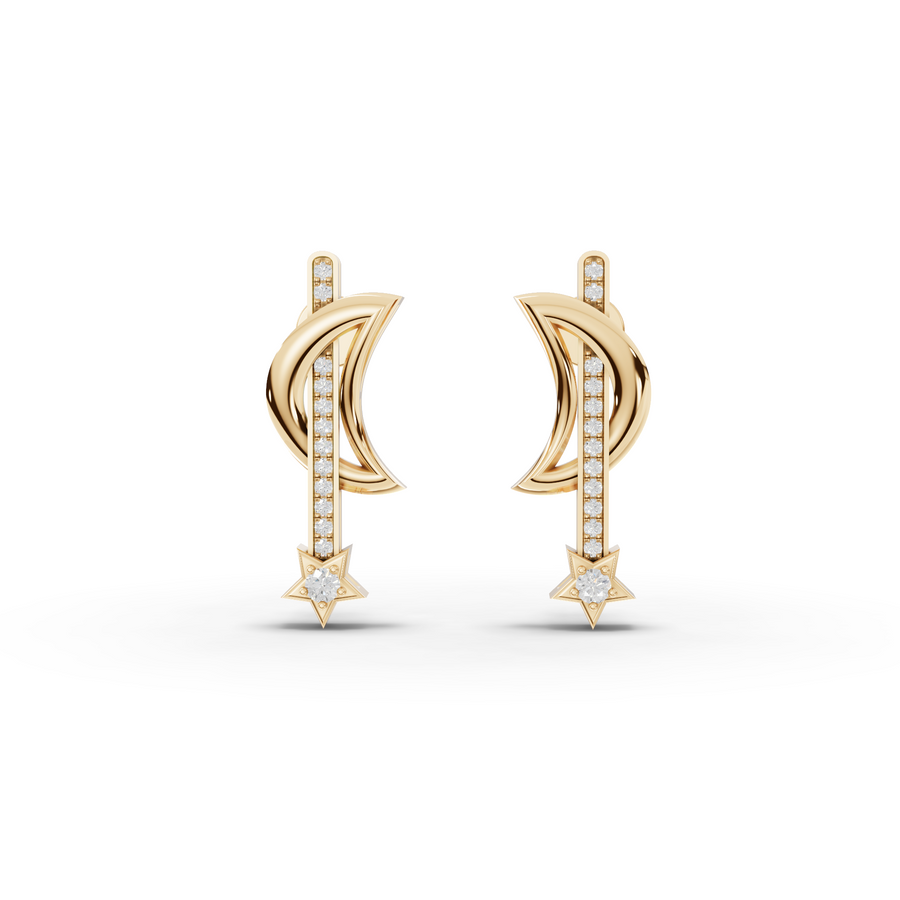 0.23 Ct Round Moon Star Lab Diamond Drop Earrings