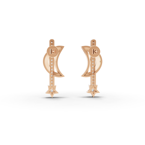 0.23 Ct Celestial Moon & Star Lab Diamond Bar Drop Earrings