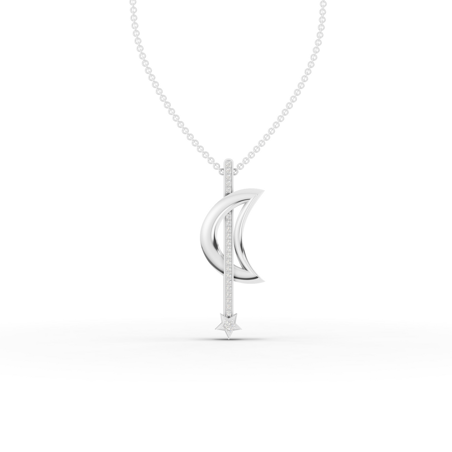 0.23 ct Celestial Moon and Star bar lab diamond pendant necklace with crescent moon, star motif, and vertical bar detail