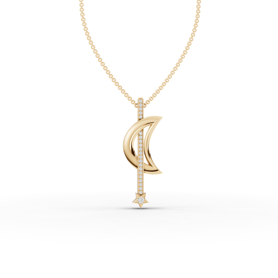 0.23 Ct Round Lab Diamond Moon & Star Bar Pendant
