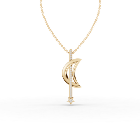 Modern Lab Grown Diamond Crescent Moon & Vertical Bar Star Pendant Necklace