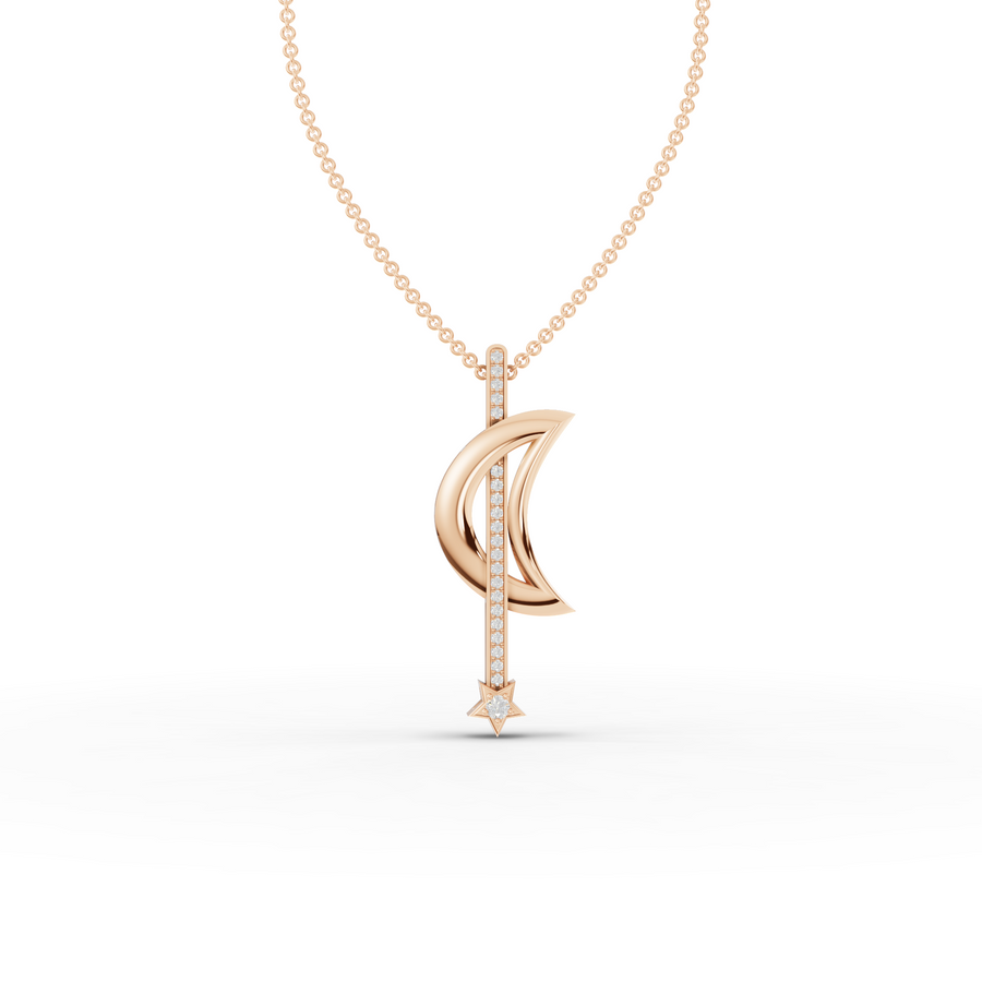 0.23 Ct Round Lab Diamond Moon & Star Bar Pendant