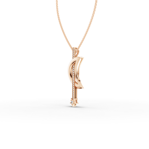 Modern Lab Grown Diamond Crescent Moon & Vertical Bar Star Pendant Necklace