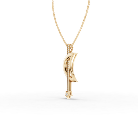 Modern Lab Grown Diamond Crescent Moon & Vertical Bar Star Pendant Necklace