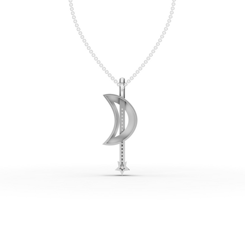 Modern Lab Grown Diamond Crescent Moon & Vertical Bar Star Pendant Necklace
