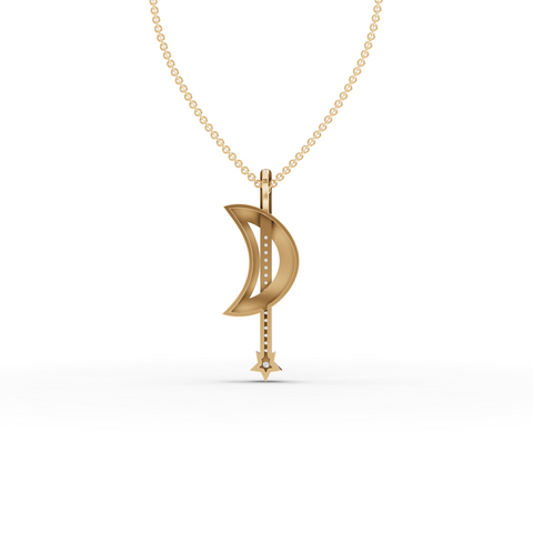 Modern Lab Grown Diamond Crescent Moon & Vertical Bar Star Pendant Necklace