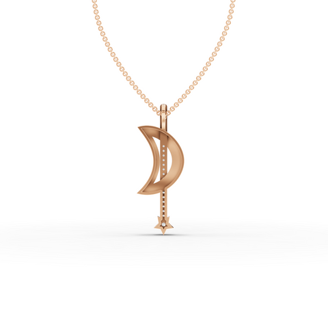 Modern Lab Grown Diamond Crescent Moon & Vertical Bar Star Pendant Necklace