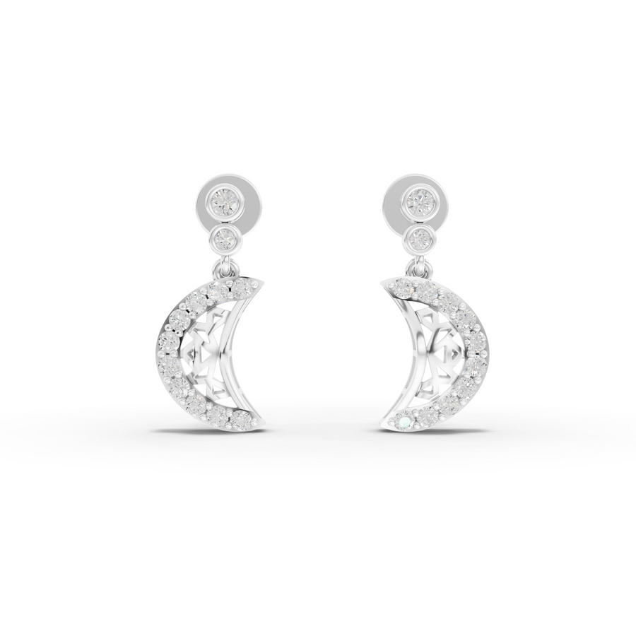 0.53 ct celestial crescent moon lab diamond drop earrings with pavé halo and screw back closure