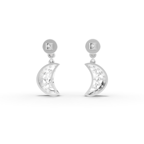 Modern Celestial Lab Grown Diamond Crescent Moon Jewelry Set with Pavé Drop Earrings & Pendant Necklace