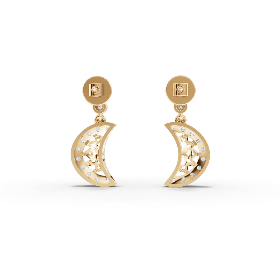 0.53 Ct Round Lab Diamond Moon Drop Earrings