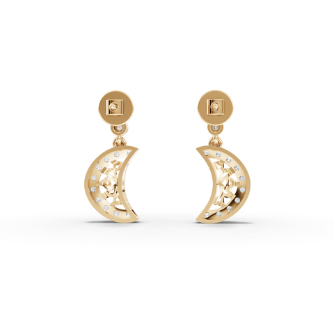 Modern Celestial Lab Grown Diamond Crescent Moon Jewelry Set with Pavé Drop Earrings & Pendant Necklace