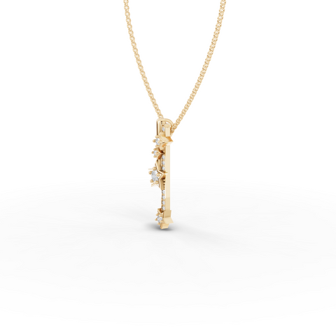 Modern Lab Grown Diamond Vertical Bar Star Pendant Necklace with Pavé Detail