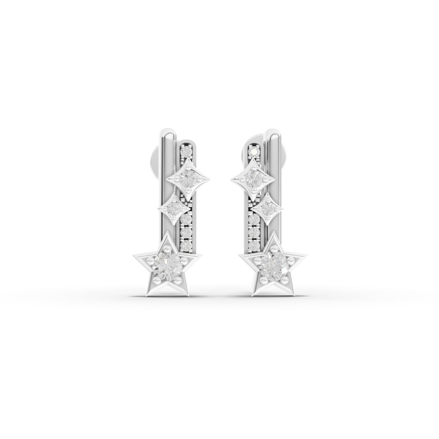 0.41 ct lab grown diamond bar drop earrings with pavé vertical bars, star drops, and screw back closure