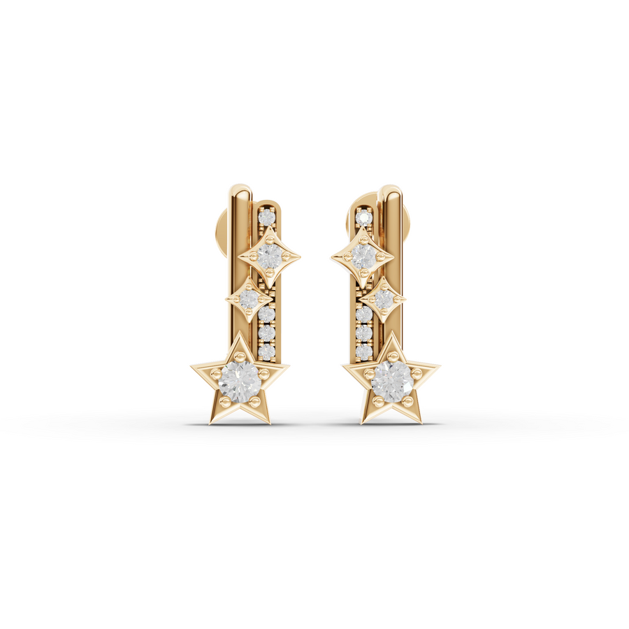 0.41 Ct Round Star Bar Diamond Drop Earrinngs