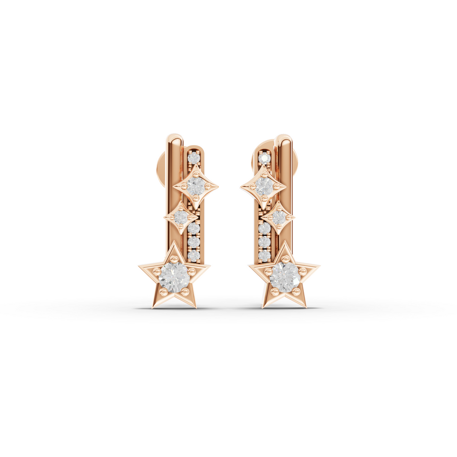 0.41 Ct Round Star Bar Diamond Drop Earrinngs