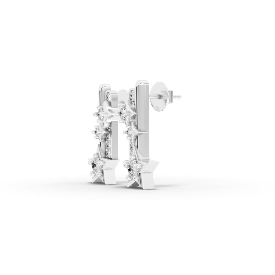 0.41 Ct Round Star Bar Diamond Drop Earrinngs