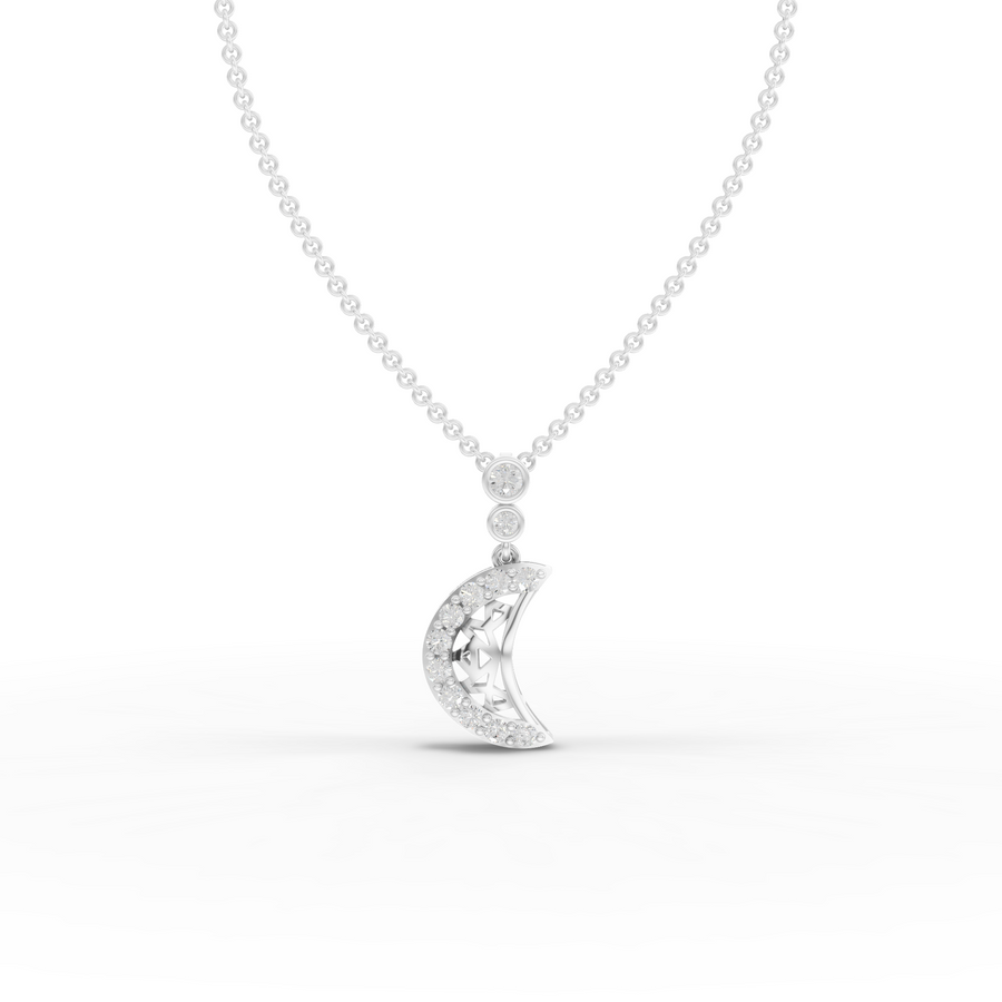 0.41 ct crescent moon lab grown diamond pendant necklace with center stone and pavé diamond accents