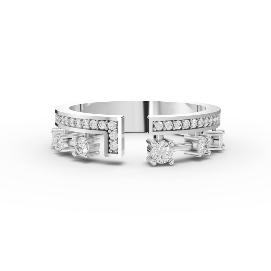 0.27 Ct Open Cuff Lab Diamond Statement Ring with Pavé Band