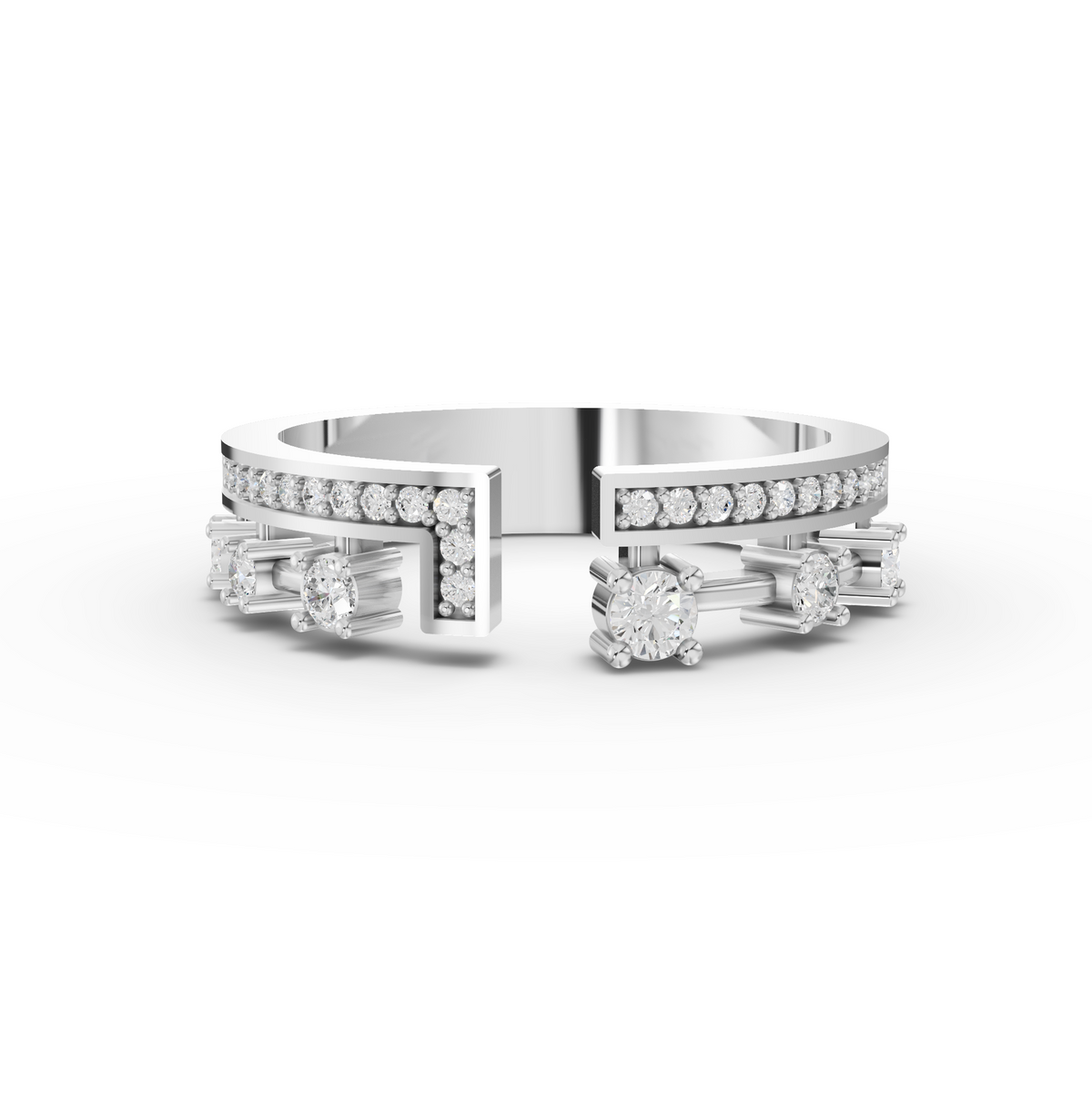 0.27 Ct Open Cuff Lab Diamond Statement Ring with Pavé Band