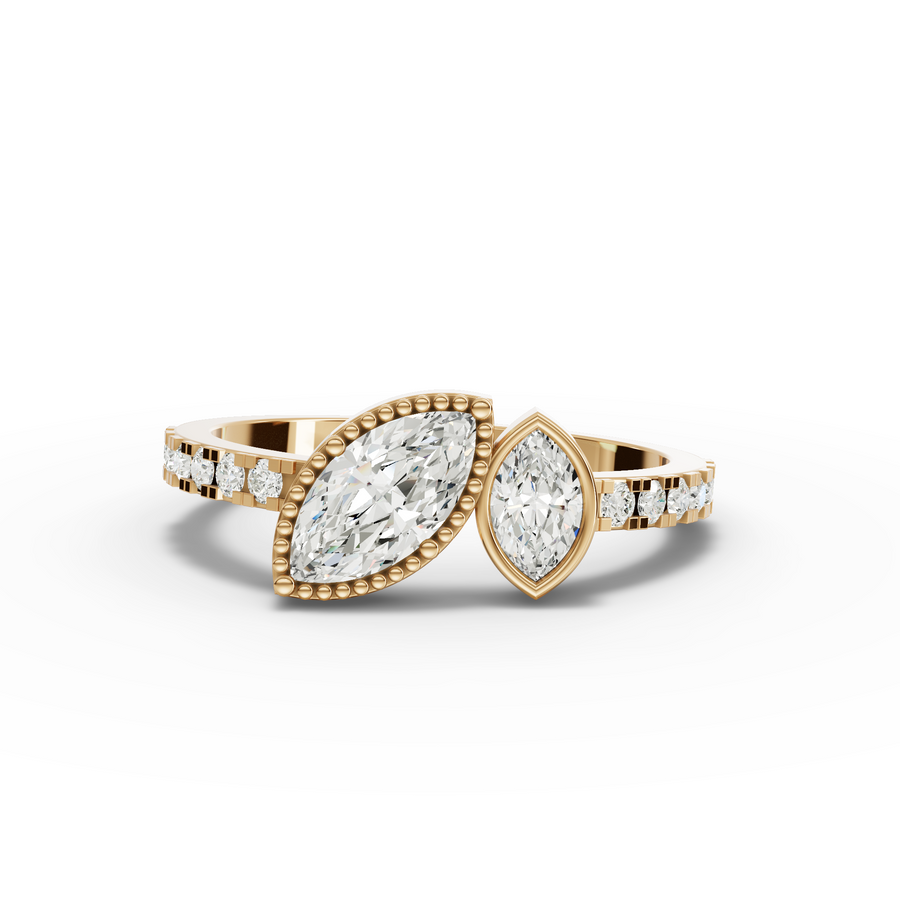 0.72 Ct Marquise Two-Stone Bezel Pavé Ring