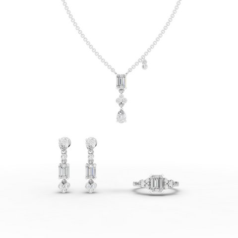 5.56 Ct Pear & Emerald Lab Diamond Jewelry Set with Pendant, Earrings & Cluster Ring