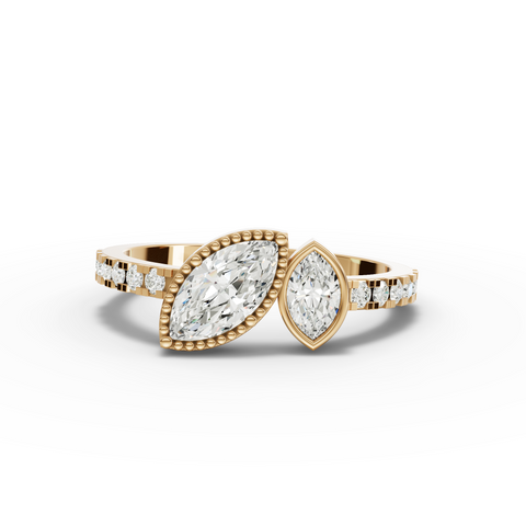 Marquise-Cut Lab-Grown Diamond Bezel-Set Bypass Ring with Pavé Band