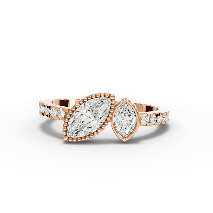 0.72 Ct Marquise Two-Stone Bezel Pavé Ring