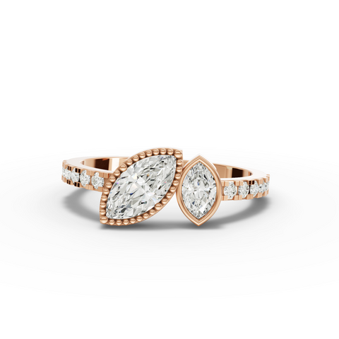 2.41 Ct Marquise Lab Diamond Two-Stone Pavé Bypass Jewelry Set