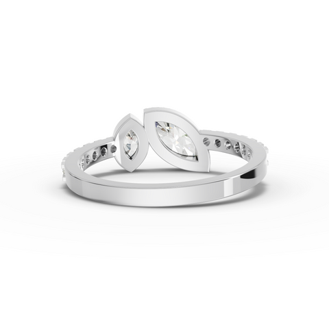 Marquise-Cut Lab-Grown Diamond Bezel-Set Bypass Ring with Pavé Band