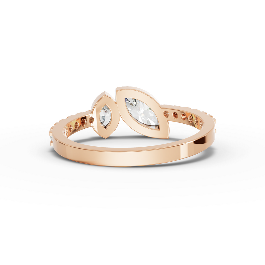 0.72 Ct Marquise Two-Stone Bezel Pavé Ring